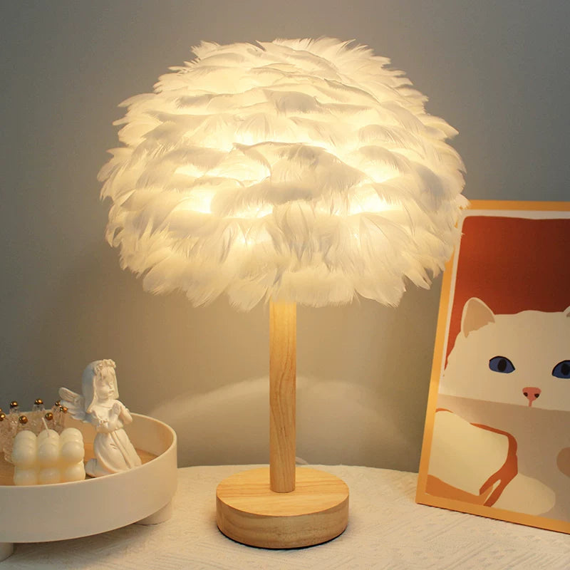 Feather table lamp for bedroom
