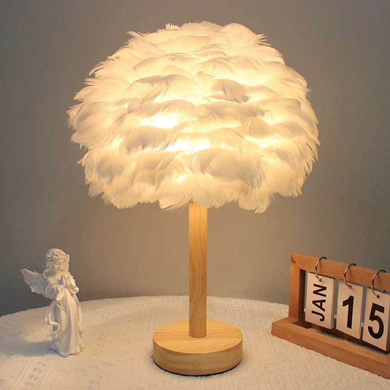 Feather table lamp for bedroom