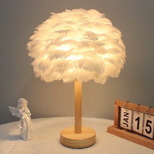 Feather table lamp for bedroom